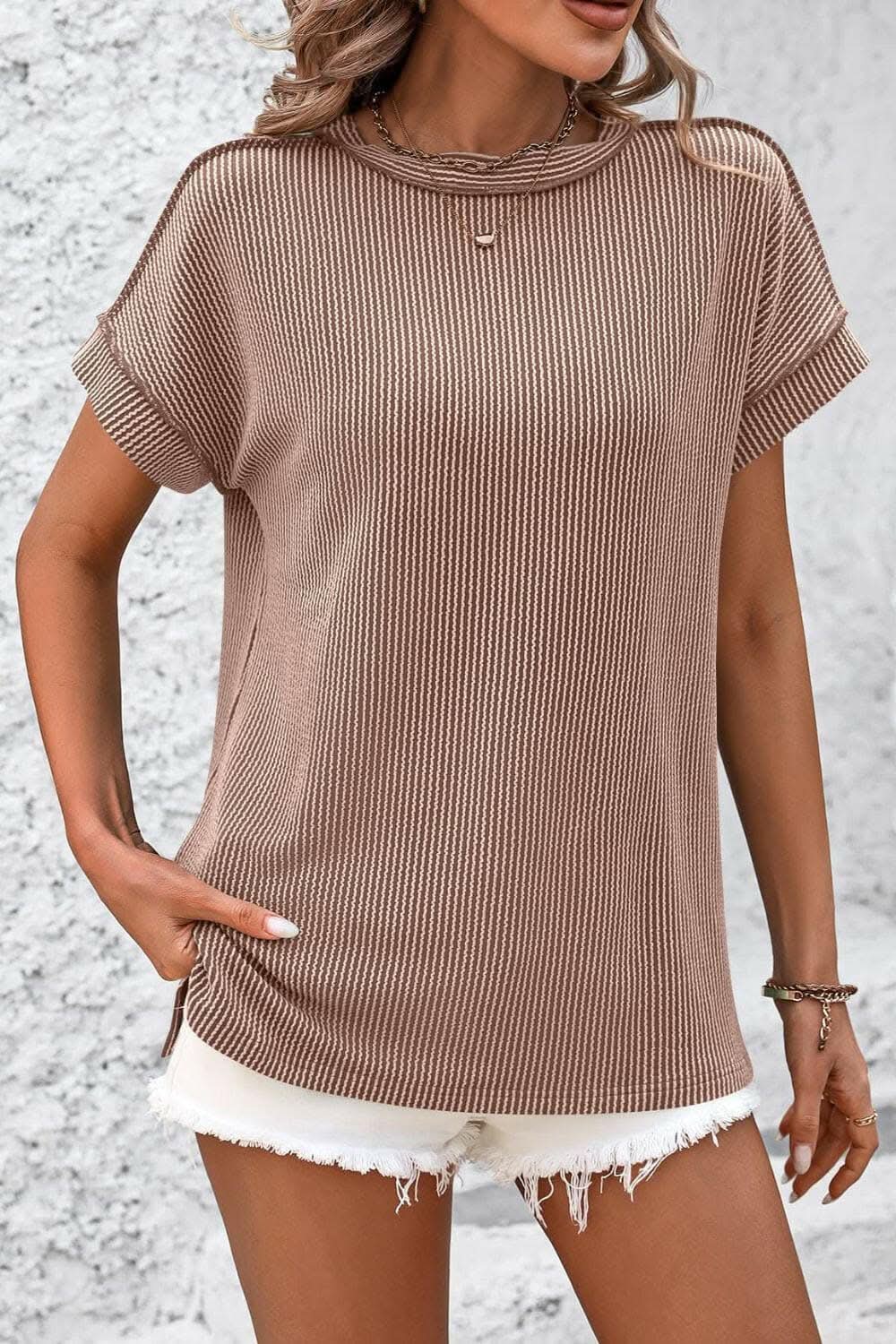 Chic striped ribbed tee with seams - Love Salve